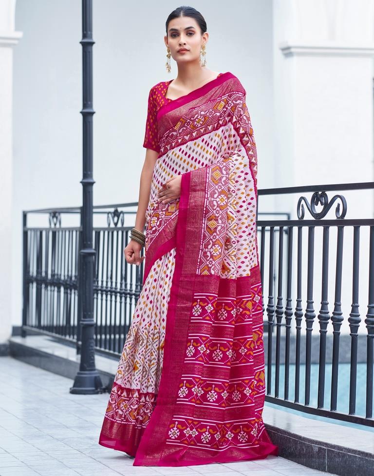 Pink Cotton Printed Saree