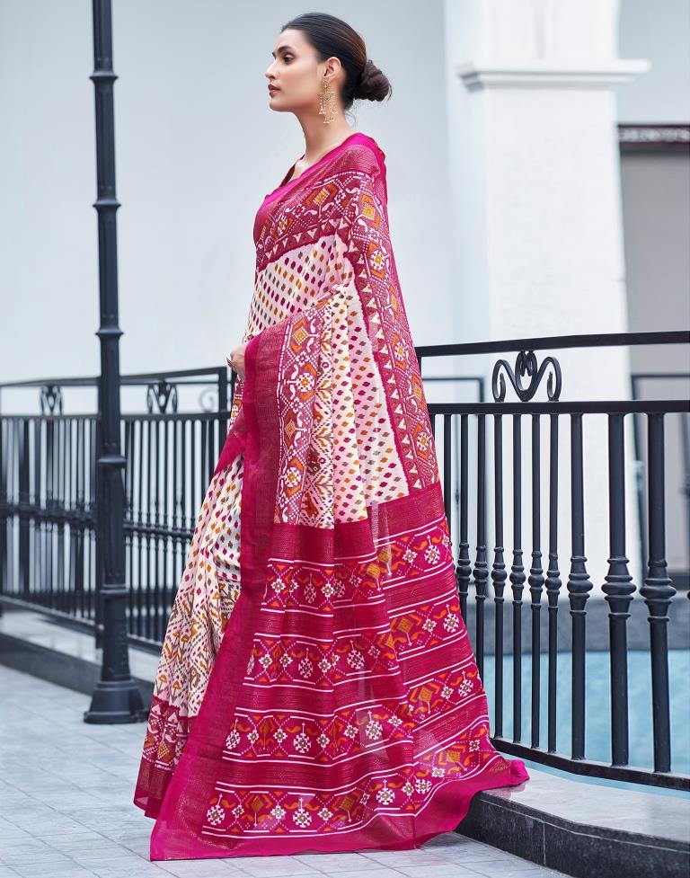 Pink Cotton Printed Saree