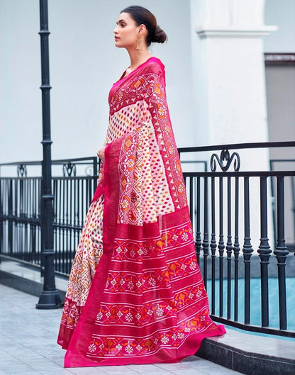 Pink Cotton Printed Saree