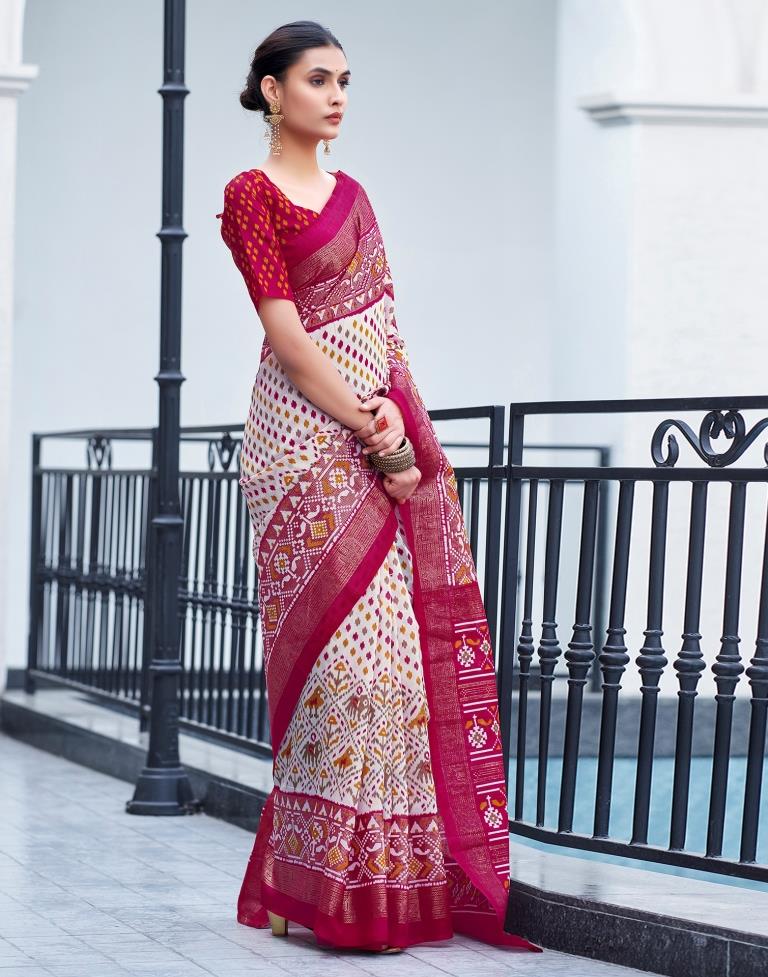 Pink Cotton Printed Saree