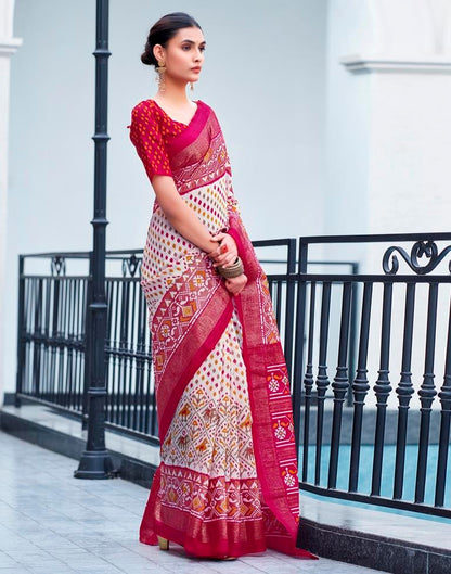 Pink Cotton Printed Saree