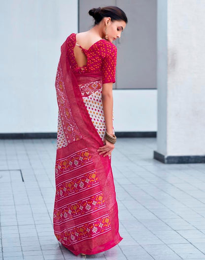 Pink Cotton Printed Saree