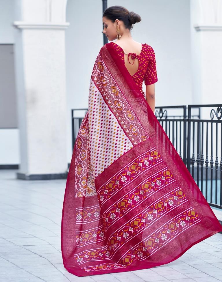 Pink Cotton Printed Saree