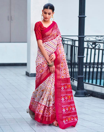 Pink Cotton Printed Saree