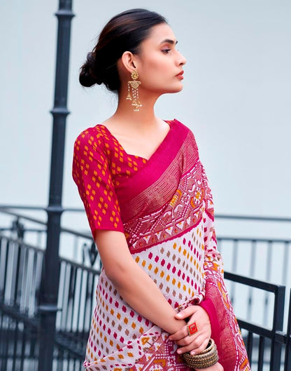 Pink Cotton Printed Saree