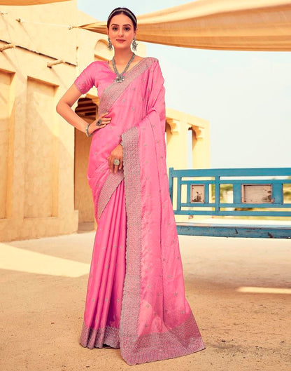 Pink Georgette Plain Saree