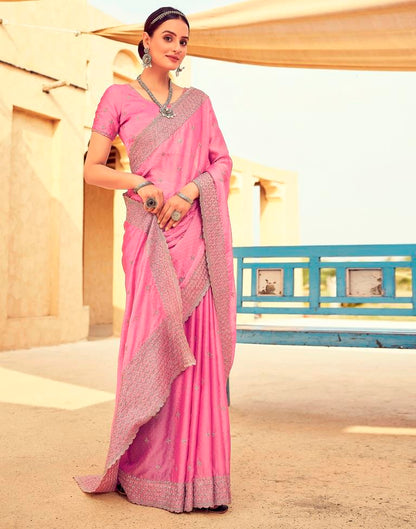 Pink Georgette Plain Saree