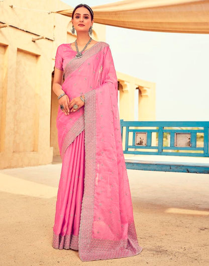 Pink Georgette Plain Saree