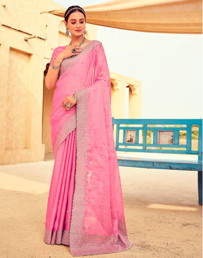 Pink Georgette Plain Saree