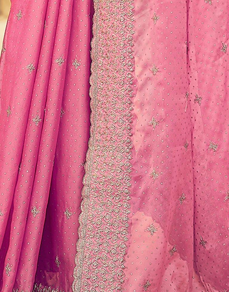 Pink Georgette Plain Saree