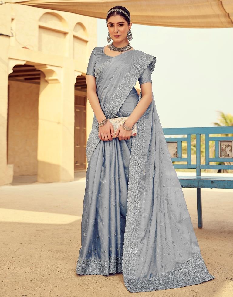 Grey Georgette Plain Saree