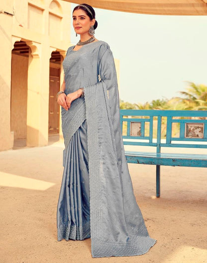 Grey Georgette Plain Saree