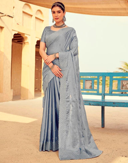 Grey Georgette Plain Saree