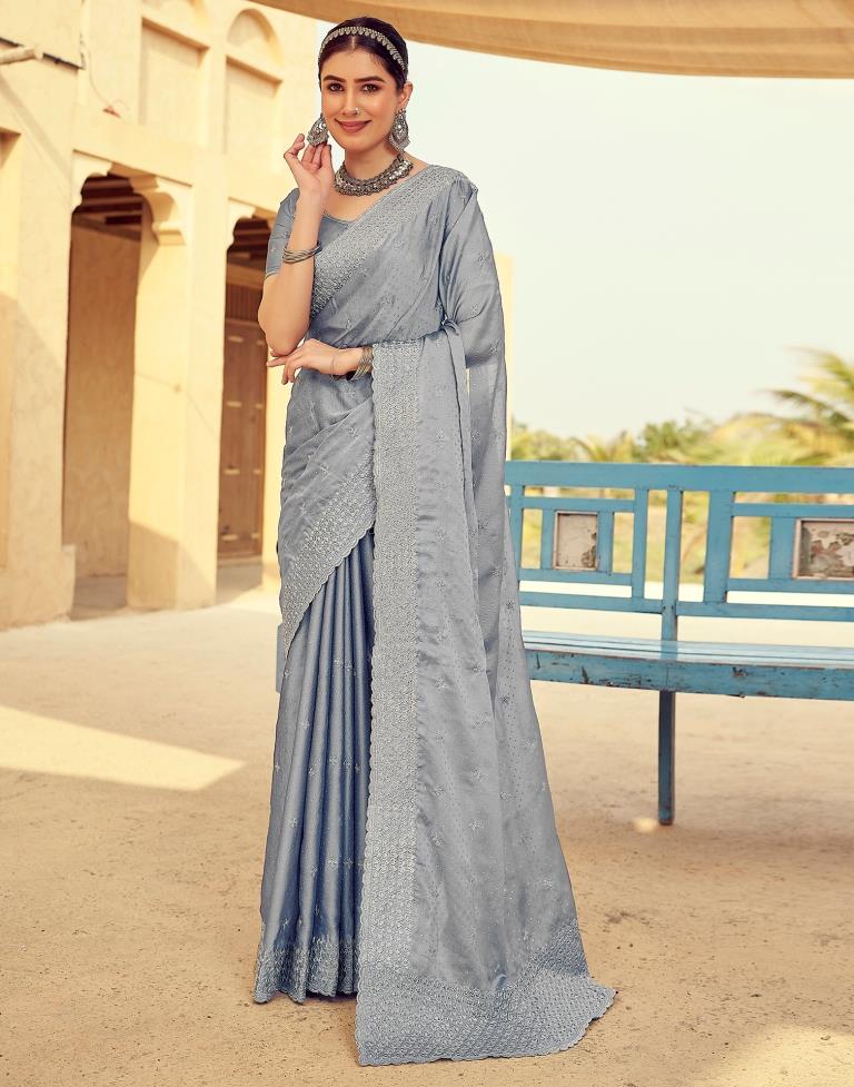 Grey Georgette Plain Saree