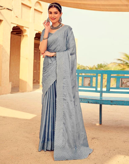 Grey Georgette Plain Saree