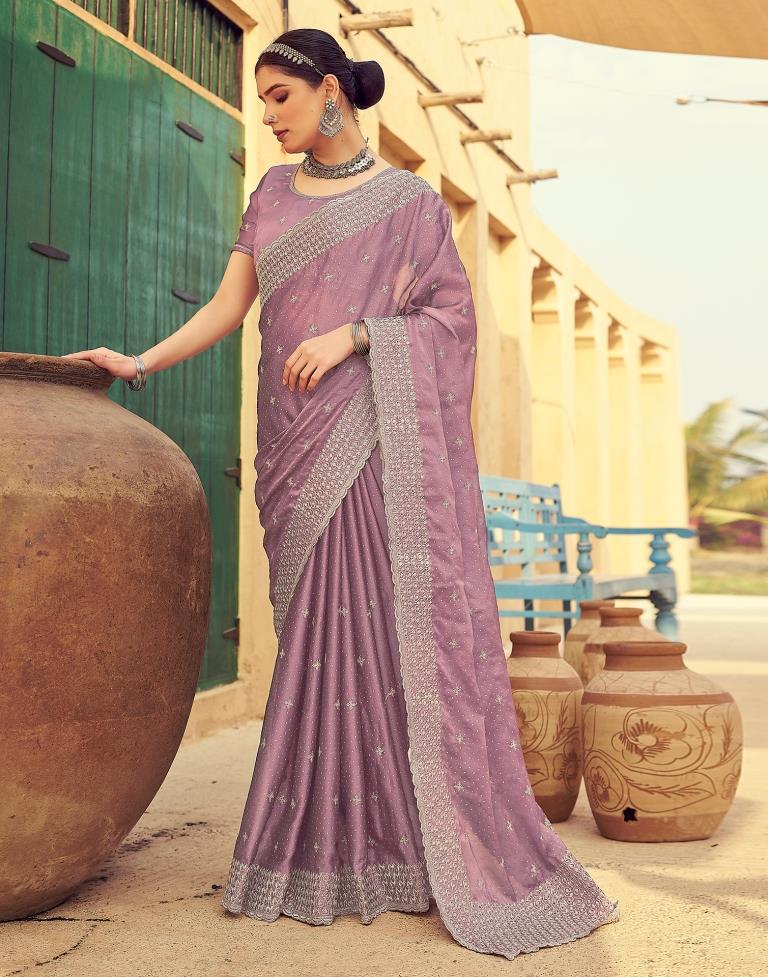 Violet Georgette Plain Saree