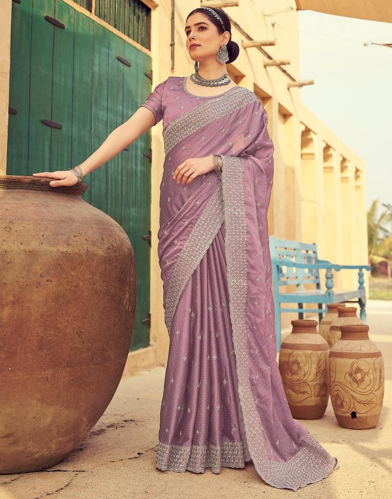 Violet Georgette Plain Saree