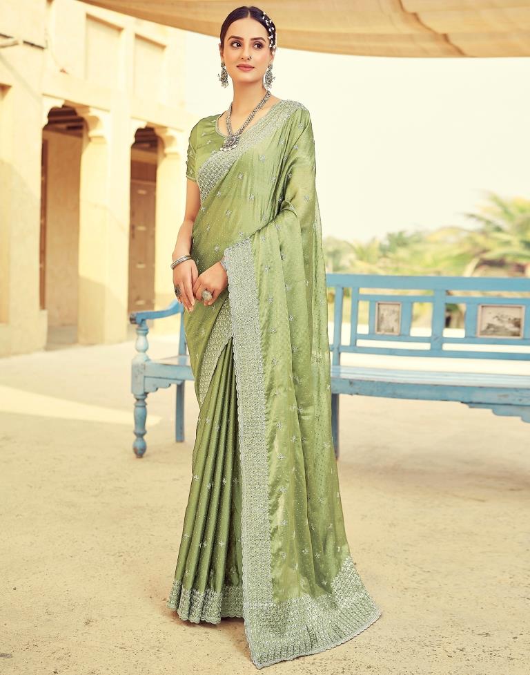 Olive Green Georgette Plain Saree