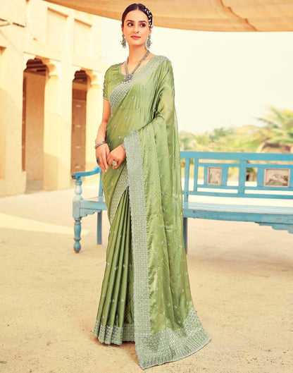 Olive Green Georgette Plain Saree