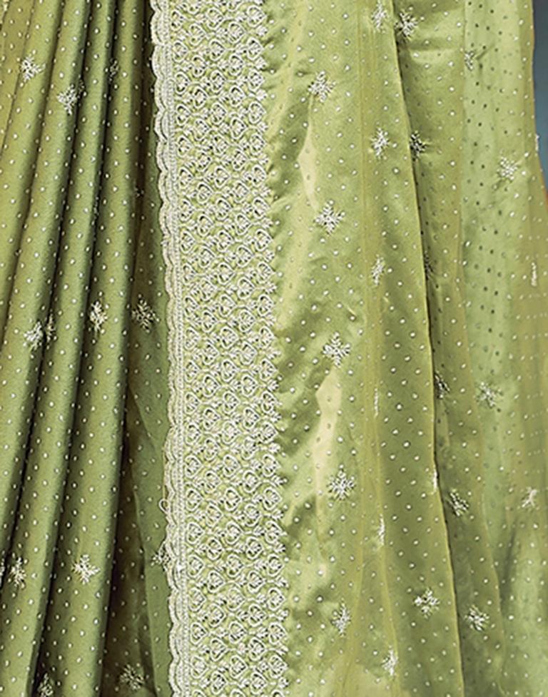 Olive Green Georgette Plain Saree