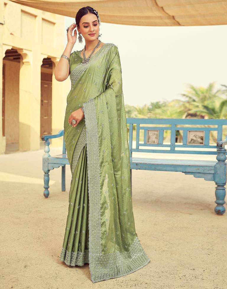 Olive Green Georgette Plain Saree