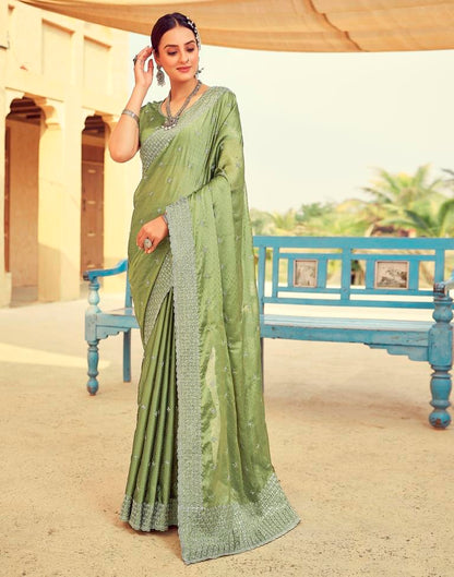 Olive Green Georgette Plain Saree