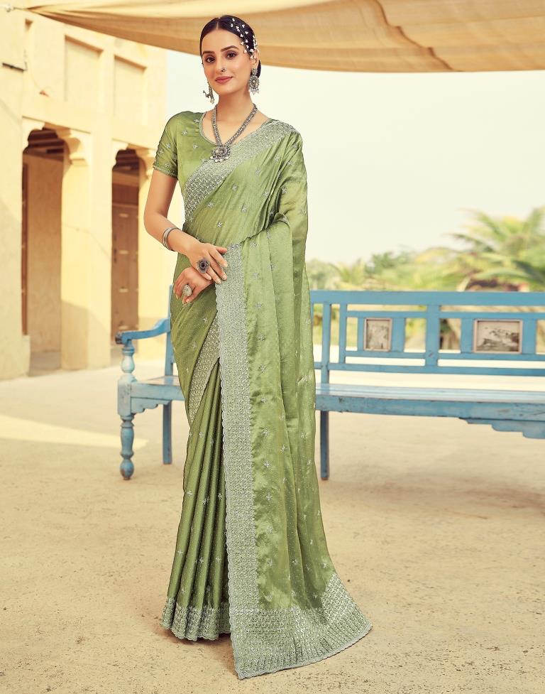 Olive Green Georgette Plain Saree