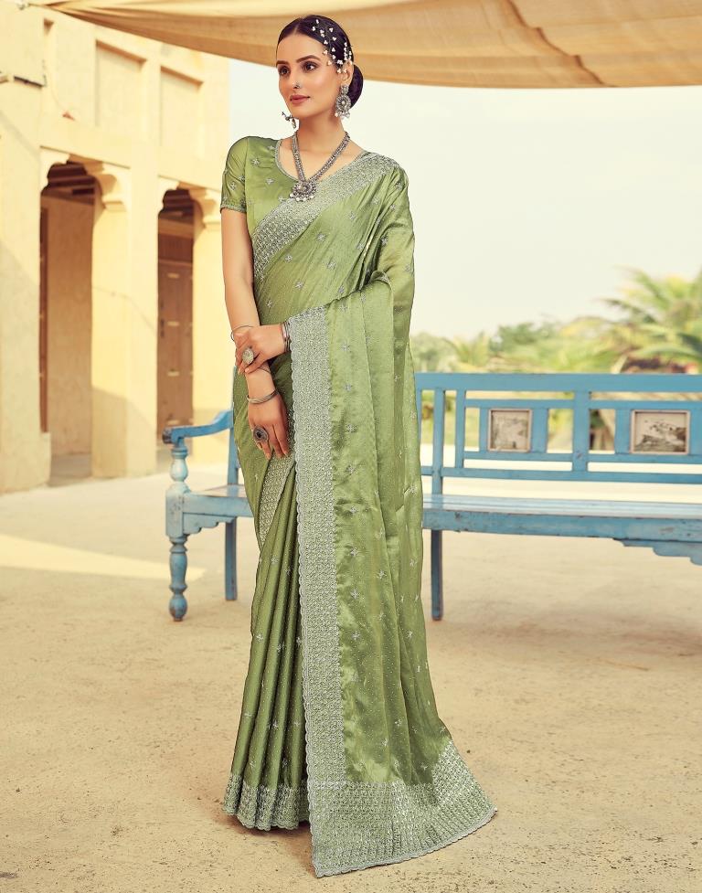 Olive Green Georgette Plain Saree