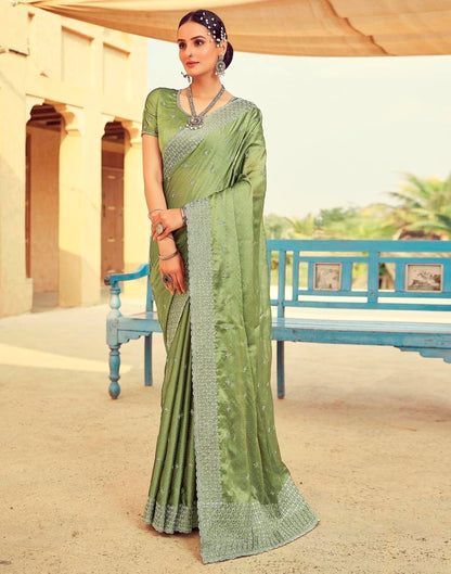 Olive Green Georgette Plain Saree