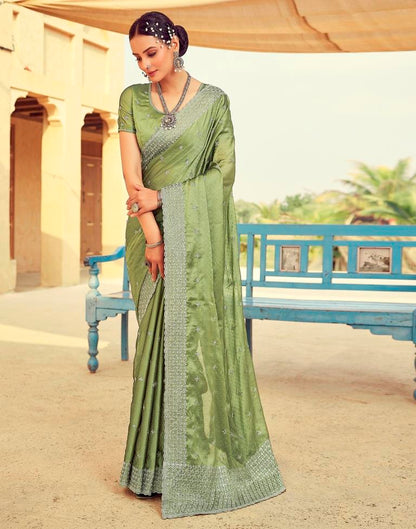 Olive Green Georgette Plain Saree