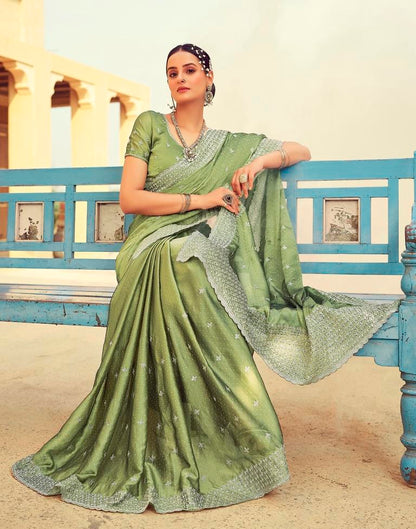 Olive Green Georgette Plain Saree