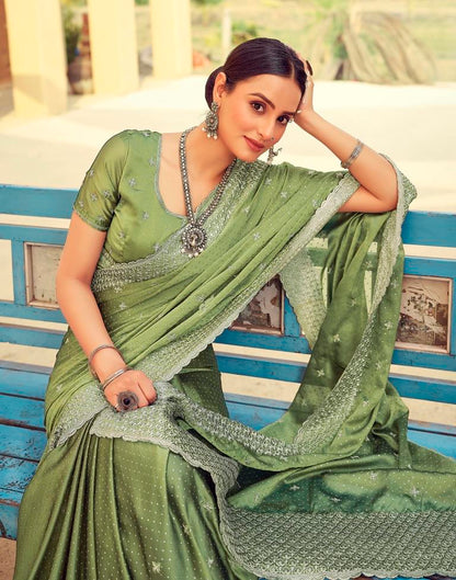 Olive Green Georgette Plain Saree