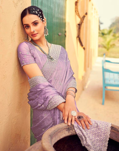 Dusty Purple Georgette Plain Saree