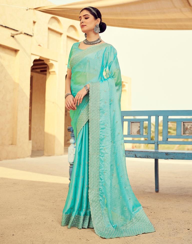 Turquoise Georgette Plain Saree