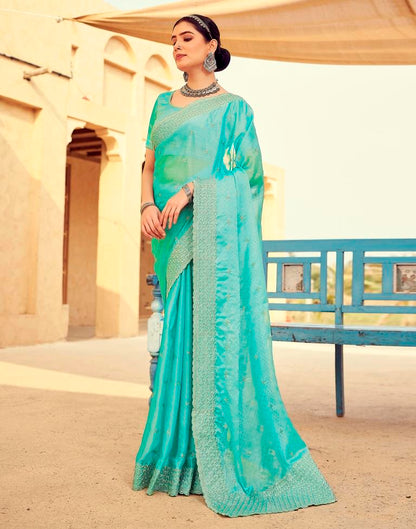 Turquoise Georgette Plain Saree