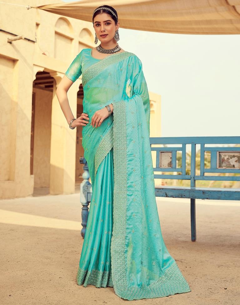 Turquoise Georgette Plain Saree