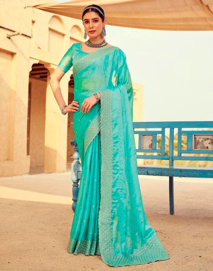 Turquoise Georgette Plain Saree