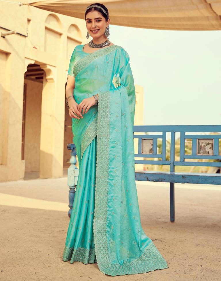 Turquoise Georgette Plain Saree