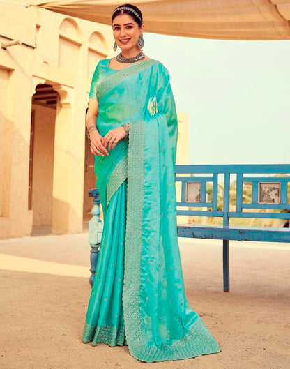 Turquoise Georgette Plain Saree