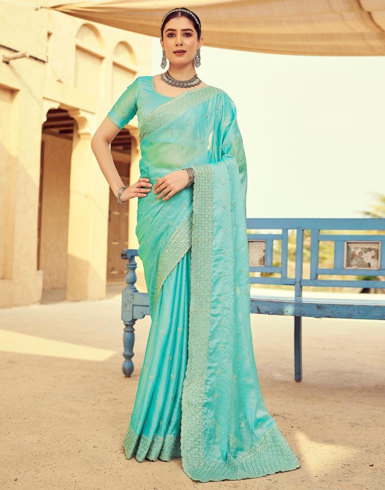 Turquoise Georgette Plain Saree