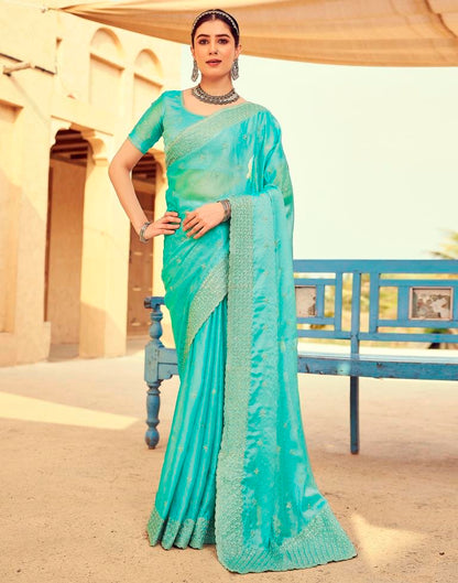 Turquoise Georgette Plain Saree