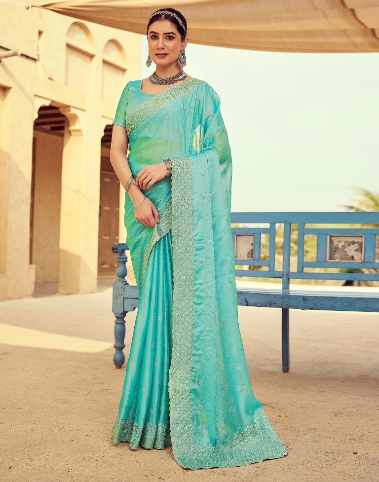 Turquoise Georgette Plain Saree