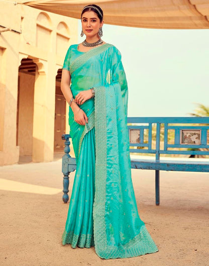 Turquoise Georgette Plain Saree