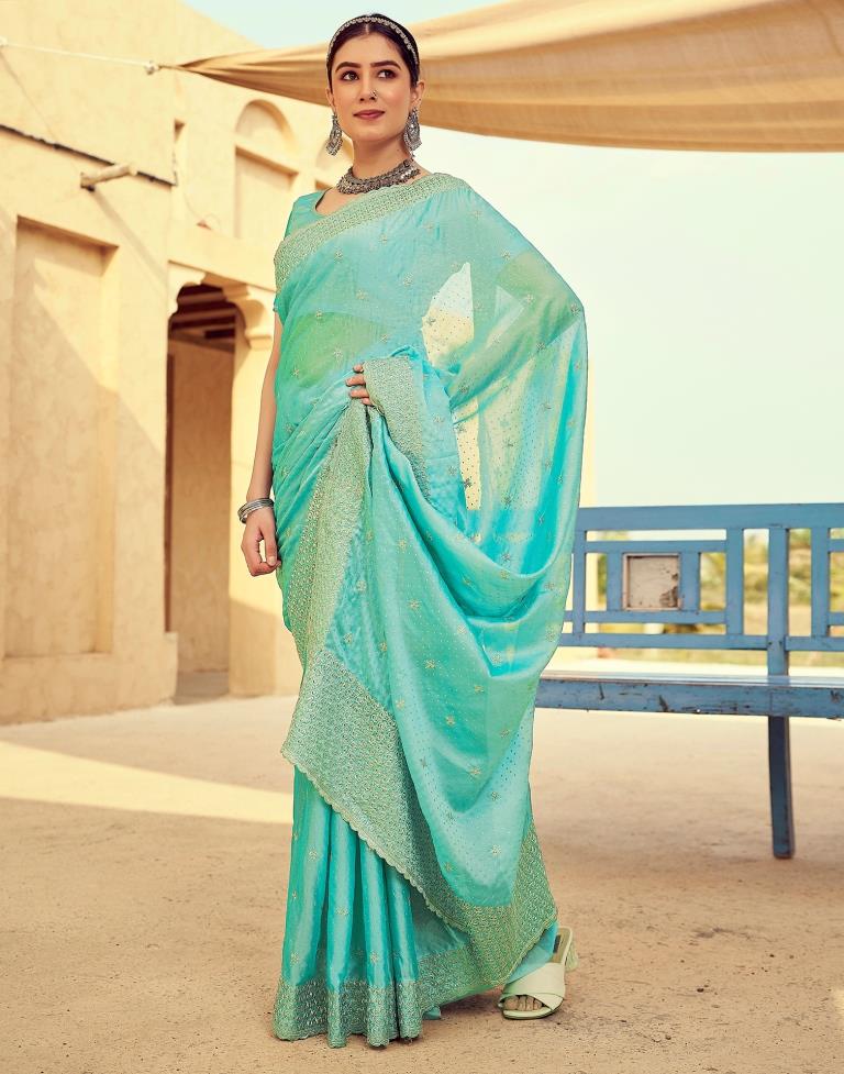 Turquoise Georgette Plain Saree