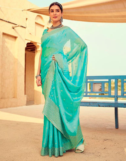 Turquoise Georgette Plain Saree