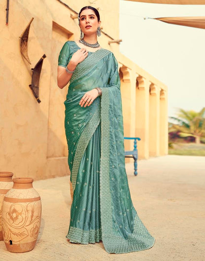 Dull Green Georgette Plain Saree