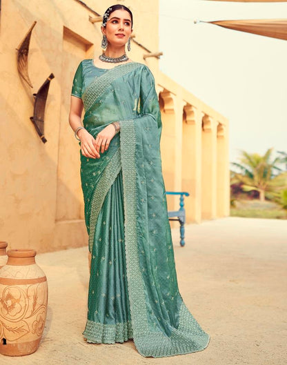 Dull Green Georgette Plain Saree