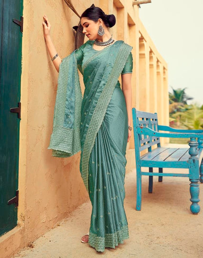 Dull Green Georgette Plain Saree