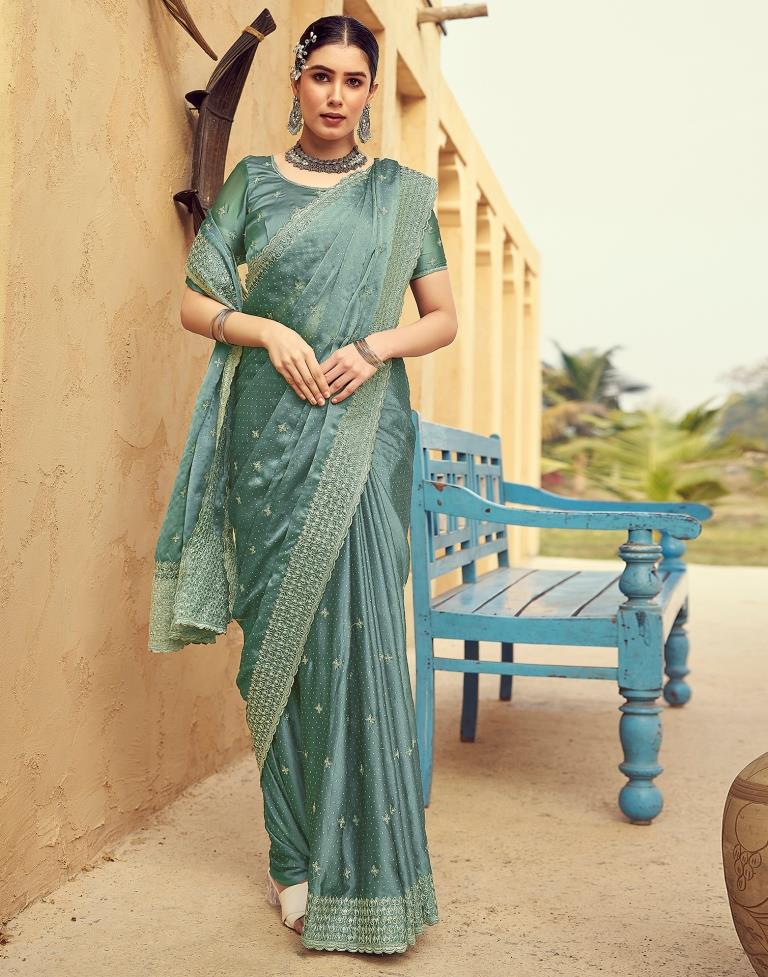 Dull Green Georgette Plain Saree