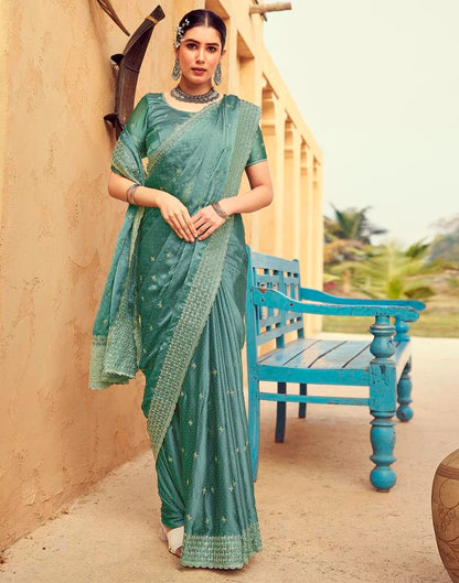 Dull Green Georgette Plain Saree